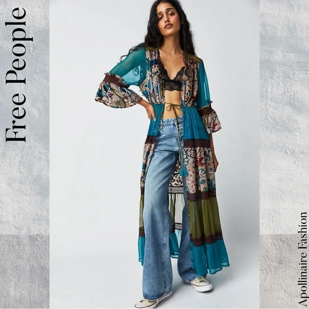FREE PEOPLE BY NFC RACHEL MIXED TIERED KIMONO ONE SIZE NWT